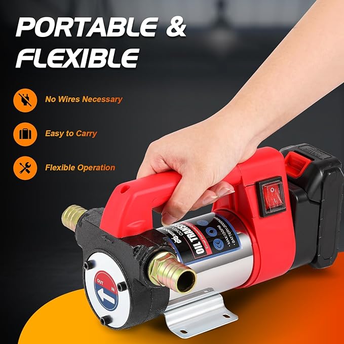 Mxmoonant 12GPM Cordless Diesel Transfer Pump, Electric Oil Change Pump, Portable Self Priming Fuel Transfer Pump, with Two 2000mAH Lithium Battery, for Kerosene Boat Truck