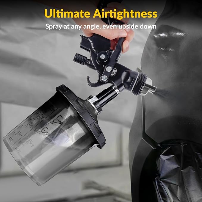 YUZES Disposable Paint Cups for Spray Gun 20 Ounce (600ml), 50 Disposable Paint Cup with Lids, 2 Hard Mixing Cups with Retainer Ring, 20 Plugs, PTFE Tape, Stirrer, for LVLP HVLP Spray Gun