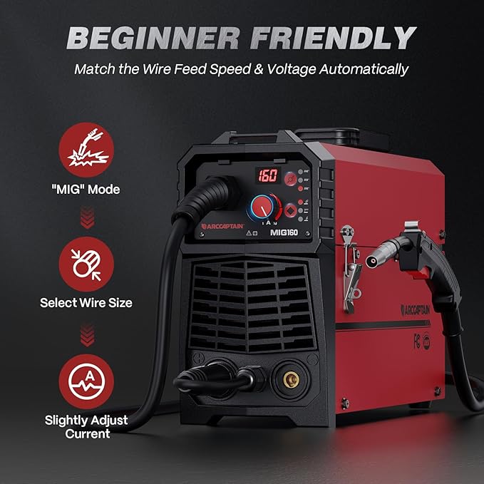 ARCCAPTAIN 160A MIG Welder 110V 220V 4 in 1 Welding Machine Gas MIG, Gasless MIG Flux Core Welder, Lift TIG, MMA Stick Welder, Welder Machine with Synergy for Beginner IGBT Inverter Portable Welder