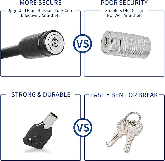 METOWARE Trailer Hitch Locks, 1/2" and 5/8" Diameter Dual Bent Pins for Class I-IV Hitches, Anti-Theft Hitch Lock for 1-1/4" 2" and 2-1/2" Receiver, Fits Towing Trailer Truck Car Boat RV (2 Pack)