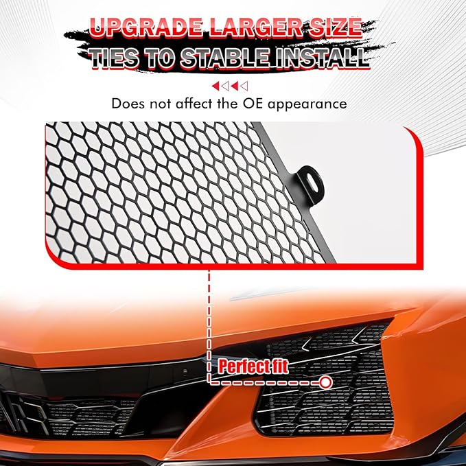 3Pcs Black Upgraded Front Radiator Guards Grille,Aluminum Body Bumper OEM Style Front Outer Grill Guard Protection Screens Grille Vents Insert Mesh Set for Corvette C8 Z06 2023+/E-Ray 2024+