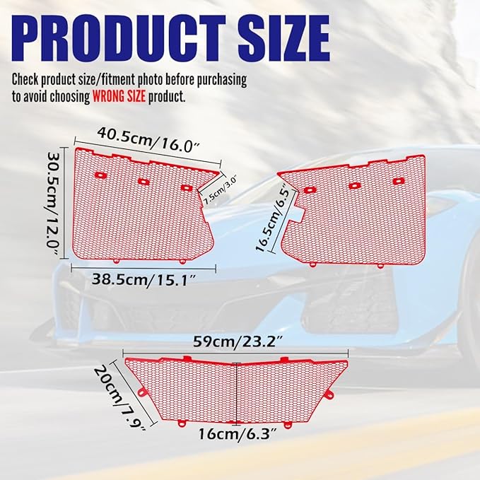 3Pcs Red Upgraded Front Radiator Guards Grille,Aluminum Body Bumper OEM Style Front Outer Grill Guard Protection Screens Grille Vents Insert Mesh Set for Corvette C8 Z06 2023+/E-Ray 2024+