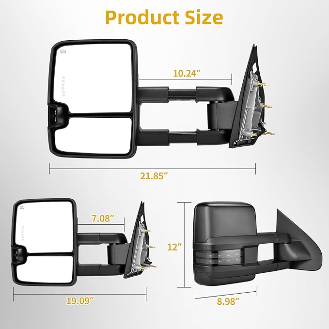 DWVO Tow Mirrors Compatible with 2014-2018 Sierra Silverado 1500 2500HD 3500HD, Side Mirrors with Heated PowerFolding LED Turn Signals Clearance Light Telescoping
