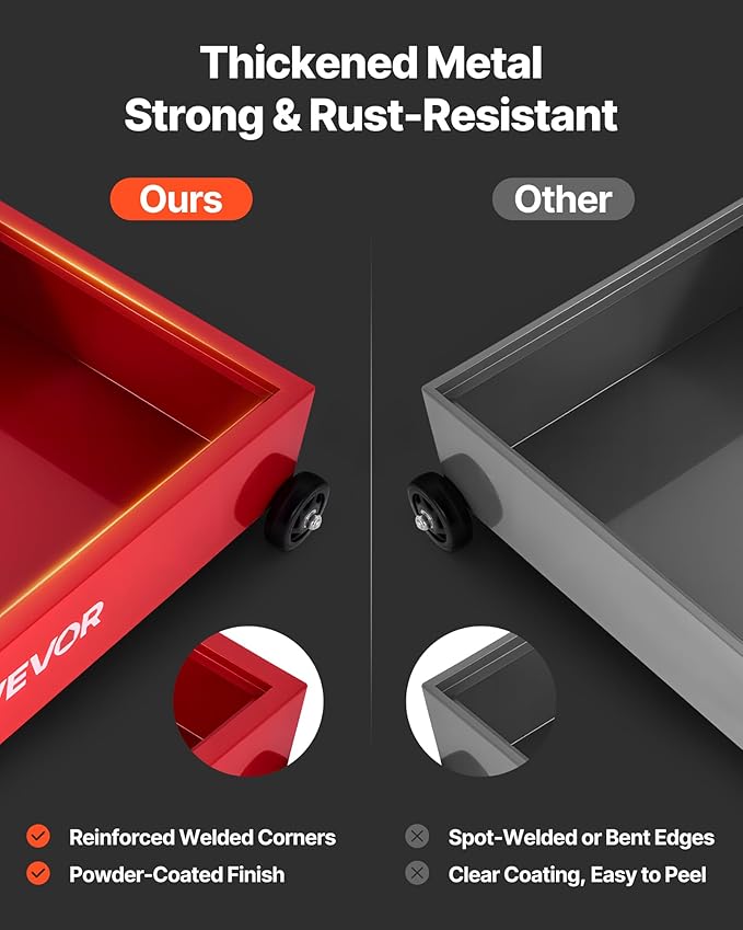 VEVOR Low Profile Oil Drain Pan, 20 Gallon Capacity, Rolling Oil Drain Pan with Manual Pump, 7.2 ft Hose & T Folding Handle, Leak-Proof & Corrosion-Resistant, Fit for Cars, SUVs, Trucks, ATVs, Red