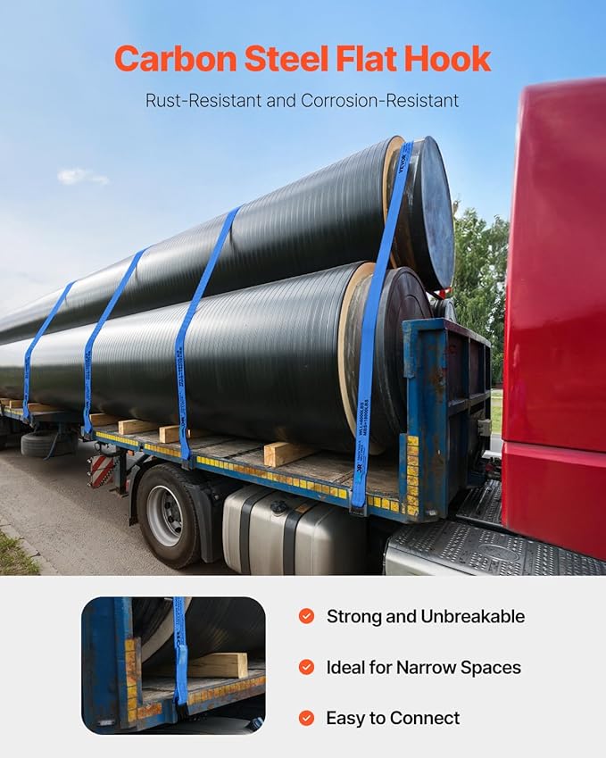 VEVOR Truck Straps, 4" x30' Heavy Duty Tie Down w/Flat Hooks 18,000lbs Break Strength, WLL# 6000lbs, Cargo Straps Tie Down for Flatbeds, Trucks, Trailers, Farms, Rescues, Tree Saver, Blue(10 Pack)