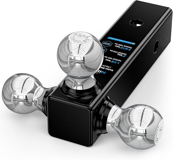 Nilight Multi-Ball Trailer Hitch Ball Mount, 1-7/8, 2, 2-5/16-Inch Balls, Triple Ball Mount fits 2-1/2-Inch Hitch Receiver, Chrome Plating