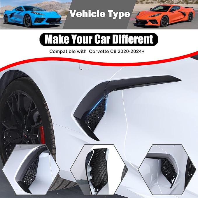 for Corvette C8 Side Intake Mesh Grilles Insert Set,Stainless Driver and Right Passenger Side Radiator Air Intake Vent Guards for Corvette C8 Stingray Z51 2020-2025 Accessories (Black)