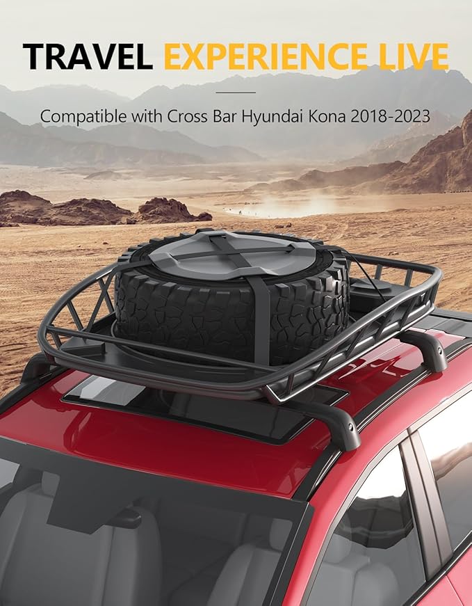 Tuyoung Roof Rack Cross Bars Compatible with 2018-2023 Hyundai Kona & Kona N & Kona Electric with Flush Side Rails, Lockable 220lbs Heavy Duty Aluminum Lockable Roof Rails Crossbars Rooftop Luggage