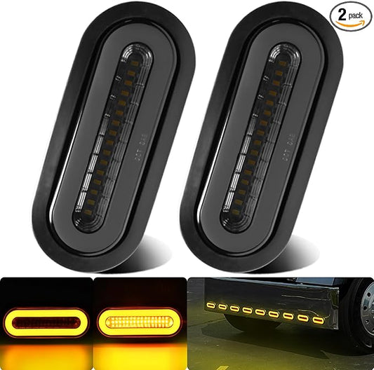 2Pcs 6" inch Smoked Lens Oval Amber 52 LEDs Trailer Boat Halo Parking Turn Signal Tail Lights【Patented】 w/Rubber Grommet, Sealed Submersible IP67 for Truck/RV/Van, DC 12V