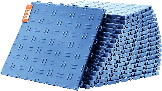 VEVOR Interlocking Garage Floor Covering Tiles, 12x12x0.53 inch, 50 Pack, Non-Slip Double-Sided Texture, for Garages, Basements, Repair Shops, Blue