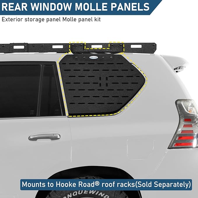 Hooke Road GX460 Rear Window Storage Molle Panel Kit for 2010-2023 Lexus GX460, Lightweight Steel Cargo Rack - Pair