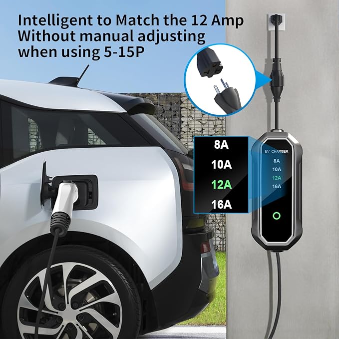 16 Amp Level 2 Portable EV Charger Charging Cable Station, Electric Vehicle Charger Plug-in EV Charging Station with All J1772 EV Cars (240 Volt, 25ft Cable)