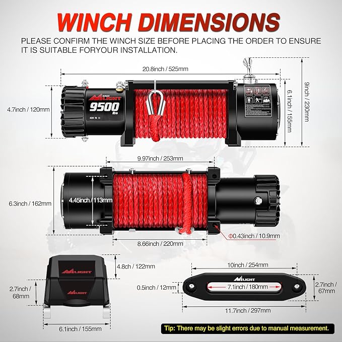 Nilight Electric Winch 12V Waterproof IP68 Towing Winches for Trailer Jeep ATV UTV Truck SUV 9500 LBS Portable Badlands Winch with Synthetic Rope Hawse Fairlead Wired Handle Wireless Remote Red Rope