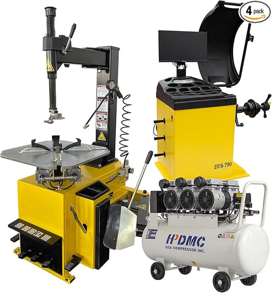 24'' Rim 1.5HP Tire Changer and 10''-24'' Rim Tire Balancer Combo and 3HP Oil-Free Air Compressor for Tire Repair and Wheel Balancing Garage Shop Equipment w/ 1 Year Full Warranty