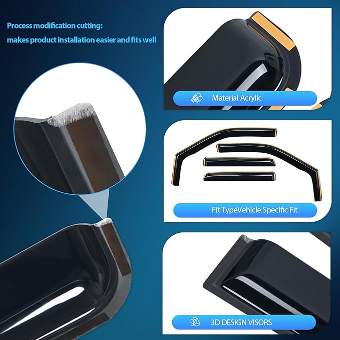 Nilight In-Channel Rain Guards for Ford F150 Super Crew 2015-2023, F150 Raptor/F250/F350/F-450/F550 Super Duty Crew 2017-2023 Vent Window Visors, Deflectors - 4pcs