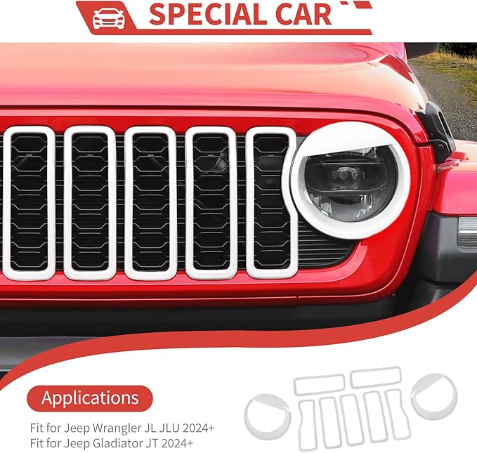 Front Grill Inserts Front Headlight Cover Kit fit for Jeep Wrangler JL JLU Gladiator JT 2024+ Exterior Accessories,White
