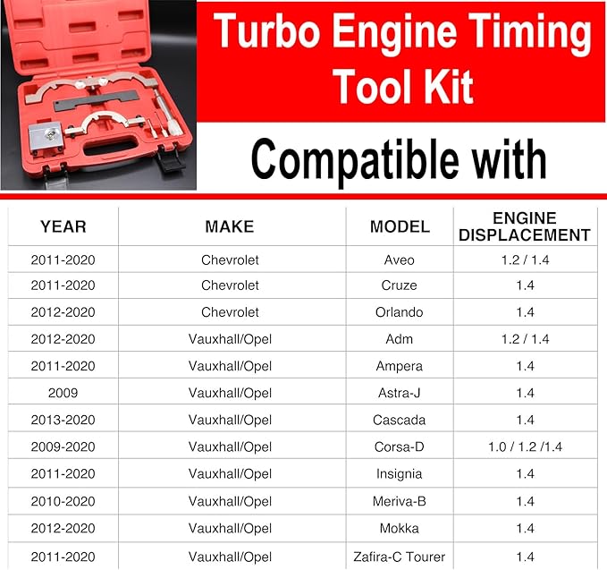 YOTOO Turbo Engine Timing Tool Kit, Engine Camshaft Alignment Tool Set Compatible with Chevrolet Chevy Cruze Aveo Orlando Vauxhall Opel Adam Ampera Astra J Cascada 1.0 1.2 1.4L