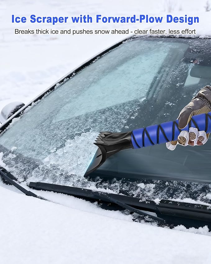35'' Snow Brush and Ice Scraper for Car Windshield, Retractable Durable Aluminum Rod Foam Grip for Efficient Snow Frost Ice Removal Winter Tools for SUV Trucks Cars Window