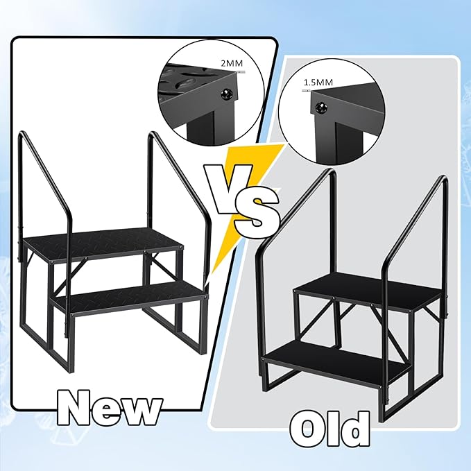 RV Steps with 2 Handrails, 2 Step RV Stairs 660lbs Load Capacity, Heavy Duty Camper Steps with Wide & Anti-Slip Platform, Portable Outdoor Metal Entry Stairs for Hot Tub, Mobile Home, Travel Trailers