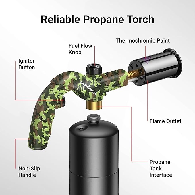 ThermoMaven Propane Torch Lighter, Cooking Torch Gun, Charcoal Lighter, Flame Thrower Adjustable Kitchen Food Torch Head, Blow Torch for Grill, Sous Vide, BBQ, Gas Welding Kit (Gas Tank Not Included)