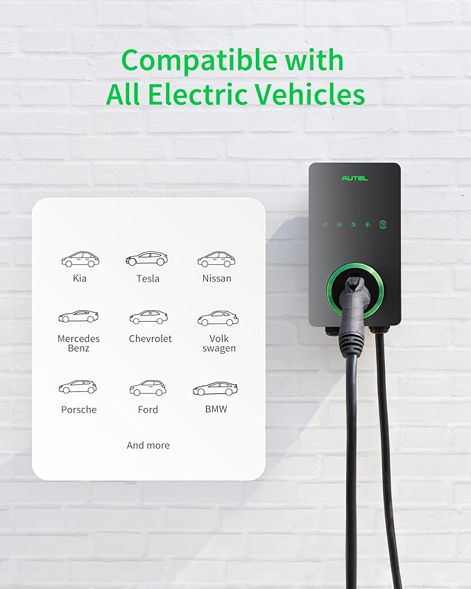 Autel Home Smart Electric Vehicle (EV) Charger up to 50Amp, 240V, Indoor/Outdoor Car Charging Station with Level 2, Wi-Fi and Bluetooth Enabled EVSE, 25-Foot Cable(Dark Gray)