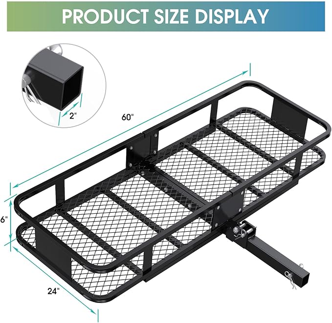 FORWODE 550 LBS Hitch Mount Cargo Carrier Basket, 60"x24"x6" Folding Hitch Cargo Carrier Rack + Waterproof Cargo Bag 20 Cubic Feet(58"x24"x24")