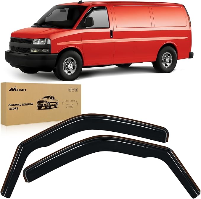 Nilight in-Channel Rain Guards for 1996-2025 Chevrolet Express Van/GMC Savana Vent Window Visors 2016 2017 2018 2019 2020 2021 2022 2023 2024 2025, Original Window Deflectors-2PCS