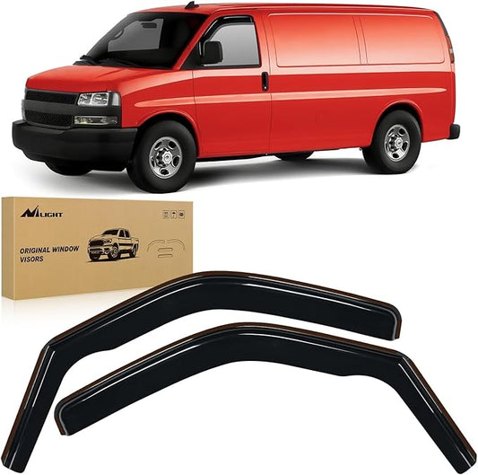 Nilight in-Channel Rain Guards for 1996-2025 Chevrolet Express Van/GMC Savana Vent Window Visors 2016 2017 2018 2019 2020 2021 2022 2023 2024 2025, Original Window Deflectors-2PCS