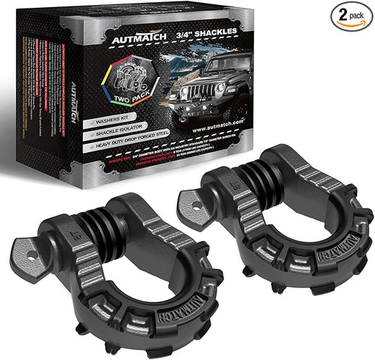 AUTMATCH D Ring Shackles 3/4" Mega Shackle (2 Pack) 68,000Ibs Break Strength - Heavy Duty Clevis Shackles 7/8" Screw Pin & Isolator Washer for Tow Strap Winch Off Road Vehicle Recovery, Gunmetal Gray