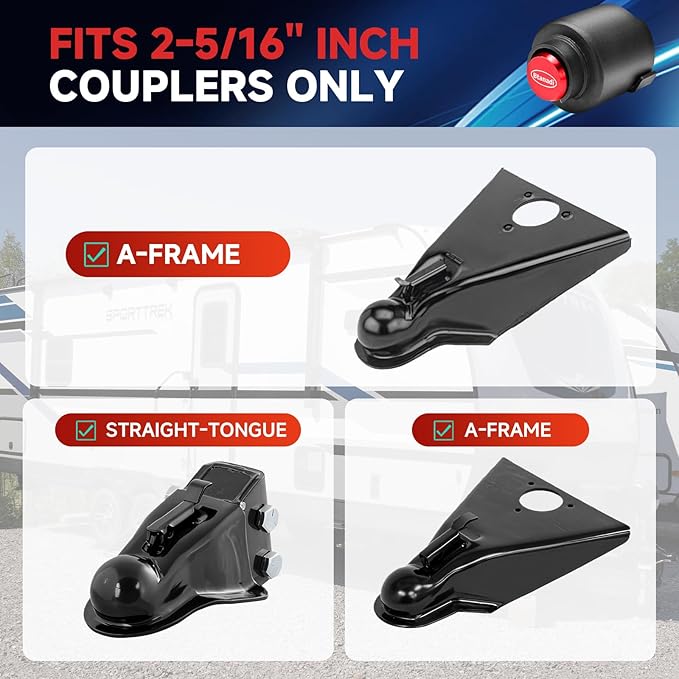 Trailer Lock Fits 2 5/16 Inch Coupler, Upgraded Heavy-Duty Steel Hitch Lock, Anti-Theft & Pry-Resistant for RV, Boat, Cargo Trailer (Red)