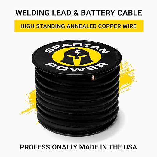 Spartan Power Welding Lead & Car Battery Cable - DIY Bulk Automotive Grade Copper Wire - 600 Volt, 1/0 AWG, 100 Foot, Black
