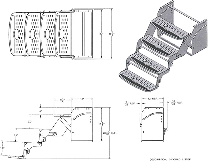 RV Steps 24" Step in Black | RV Stairs | RV Exterior Steps | Camper Steps (Quad)