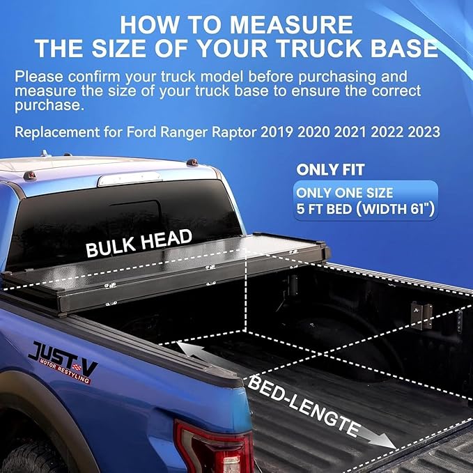Hard Tri-Fold Truck Bed Tonneau Cover Compatible with 2019-2024 Ranger Raptor Crew Cab 5FT Bed 61' Width