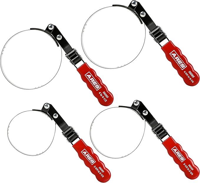 ARES 56065-4-Piece Swivel Oil Filter Wrench Set with Storage Pouch - Wrenches Cover 2 3/4-Inch to 5 1/4-Inch (70mm to 133mm) Diameter Filters - 180-Degree Swivel - Automatically Tightens on Filter