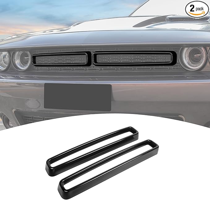 for Challenger Front Grill Mesh Grille Inserts Trim Cover Black Compatible with Dodge Challenger 2015-2023 Black Exterior Accessories 2pcs