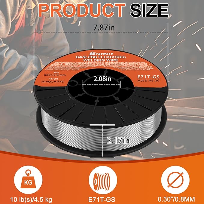 0.30" Flux Core Welding Wire - E71T-GS Gasless, Low Splatter, Mild Steel MIG Wire - Fits Most MIG Welders - 10 lb Spool