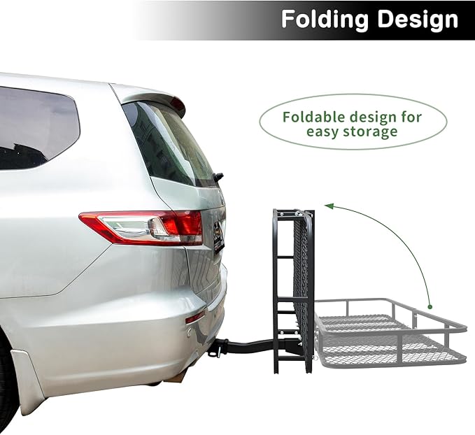 Leader Accessories Trailer Hitch Cargo Carrier Rack with Bag, 60"x24"x6" Folding Hitch Mount Vehicle Carrier Basket for SUV, RV, Truck, Van, Fits 2" Receiver, 500 lbs Load Capacity