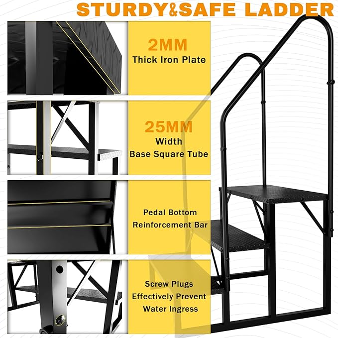 RV Steps with 2 Handrails, Hot Tub Steps Outdoor, 3 Step Ladder Stool, RV Stairs with Anti-Slip Panel, Camper Steps for Spa, Travel Trailers, Pool and Porch