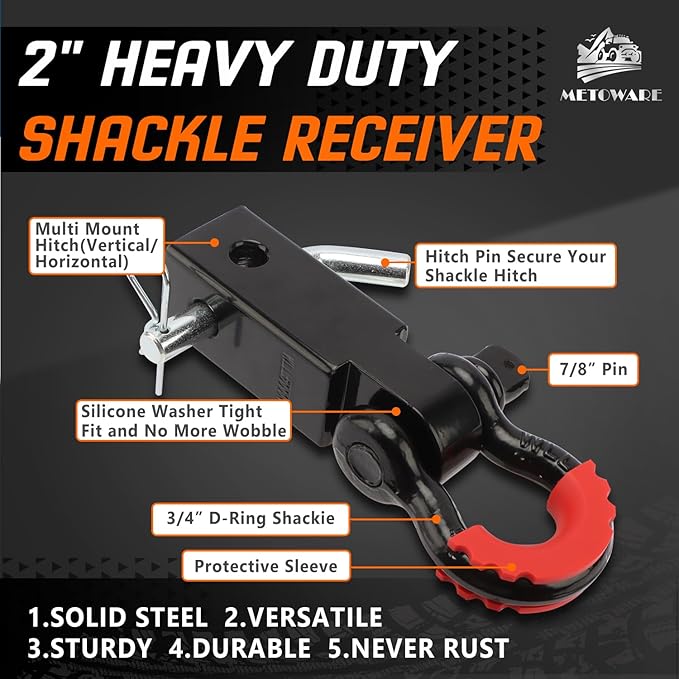 METOWARE Heavy Duty Tow Strap Recovery Kit - 3" x 30ft(35,000lbs) Tree Saver Winch Strap + 3/4" D Ring Shackles(2pcs) +2"Shackle Hitch Receiver + 5/8 Hitch Pin + Storage Bag - Truck, SUV, ATV Off Road