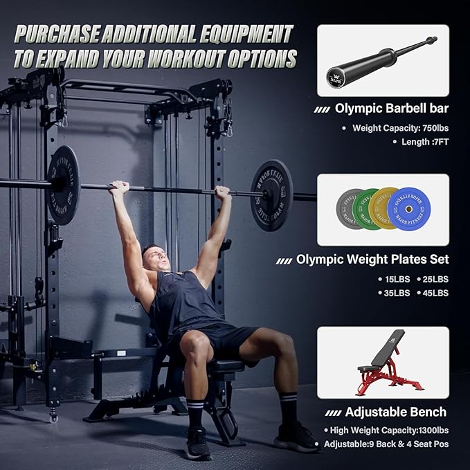 MAJOR FITNESS F35 Folding Power Rack 4-in-1 Home Gym with Cable Pulley System, Multi-Grip Pull-Up Bar, Landmine, 80+ Exercises Space-Saving Gym Equipment Easy Folding for Small Spaces