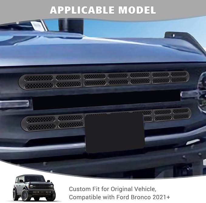 Jimen for Bronco Grille Inserts, 6 Pack Front Mesh Grill Cover Guard Exterior Trim Accessories Compatible with Ford Bronco 2021-2024 (Matte Black)