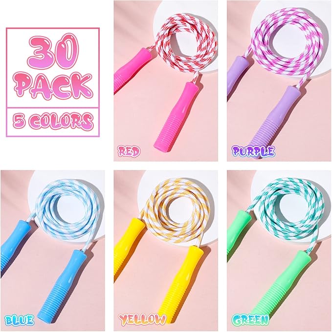 Aoriher Jump Rope for Kids Stripe Ropes with Plastic Handles 8.2 Feet Nylon Adjustable Weighted Braided Fitness Skipping Jump Rope for Outdoor Exercise Sport Party Equipment, Assorted Colors