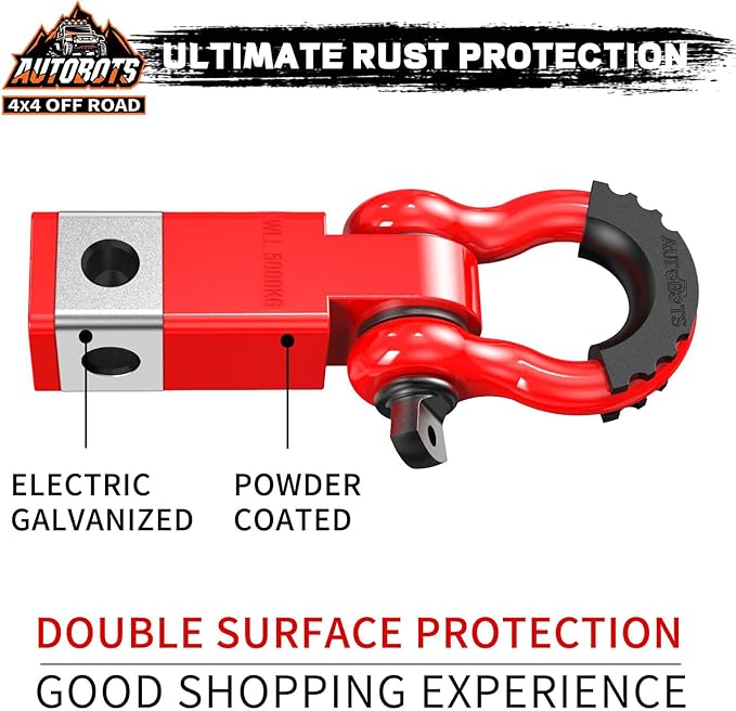 AUTOBOTS Tow Hitch Receiver 2", 45,000 Lbs Break Strength Shackle Hitch Receiver with 5/8" Screw Pin, 3/4 Shackle, Towing Accessories for Vehicle Trailer Recovery Off-Road Red&Red