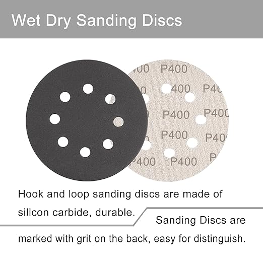 140Pcs 5 Inch Wet Dry Sanding Discs Hook and Loop 8 Holes Sandpaper 400/600/800/1000/1500/2000/3000 Assortment Grits for Orbital Sander Automotive Wood Metal Polishing