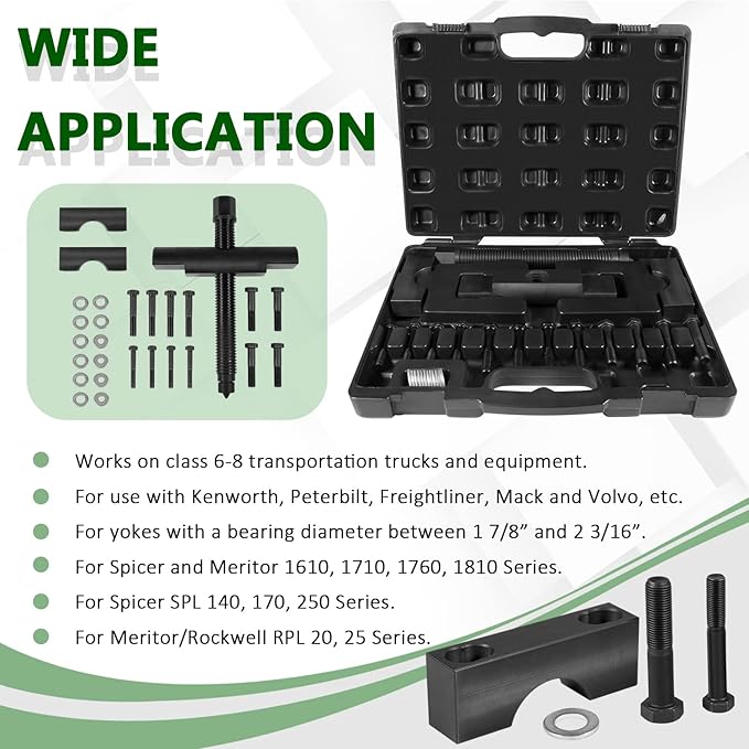 Bonbo 10803 Heavy-Duty Yoke Puller Kit Semi Truck Yoke Remover Tool Kit, Use for Commercial Trucks, Works for Class 6-8 Trucks and Equipment 29PCS, Use with 1 inch Impact Tool