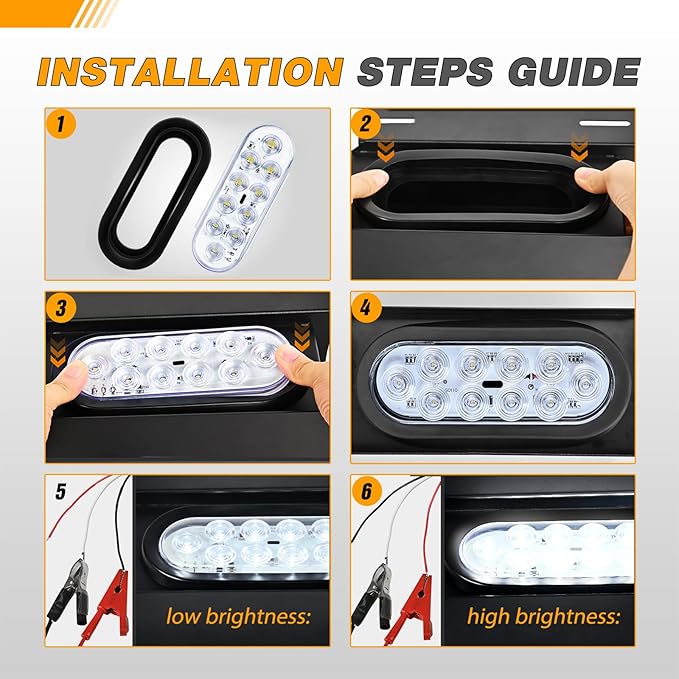 GOOACC 6Inch Oval Trailer Tail Light 2PCS 10LED White Reverse Back Up Lights w/Surface Mount Grommets Plugs IP67 Waterproof for Truck RV Tractor