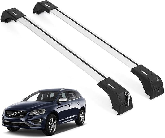ERKUL Roof Rack Cross Bars for Volvo XC60 2009-2017 | Aluminum Crossbars with Anti Theft Lock for Rooftop | Compatible with Flush Rails - Silver
