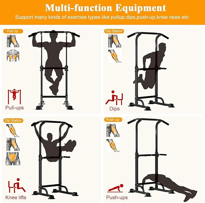 Multi-Functional Power Tower for Home Gym: Adjustable Pull Up & Dip Station with 400 LBS Capacity, Space Saving Strength Training Equipment for Men and Women