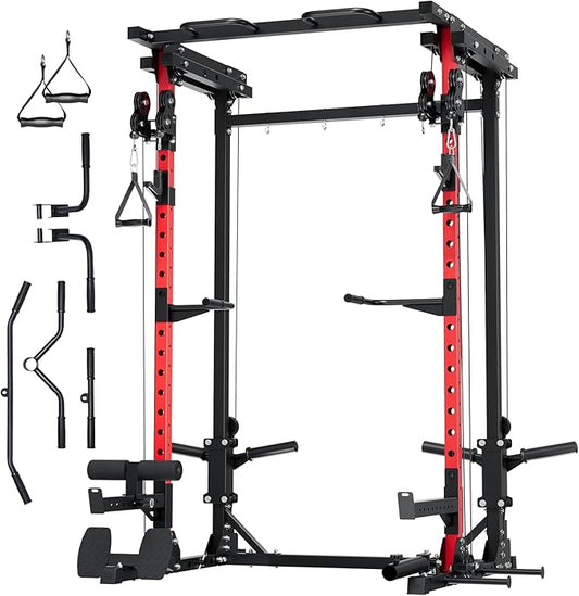 MAJOR FITNESS Drone3 Power Cage - Multi-Function Power Rack for Home Gym, Squat Rack with Pull-up Bar, Cable Crossover System, J-Hooks, for Strength Training, Heavy-Duty Steel Construction