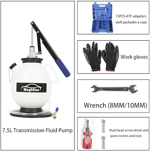 7.5L Transmission Fluid Pump Kit with 15 ATF Adapters, 2 Gallon Manual ATF Refill Kit,Transmission Fluid Transfer Pump (Blue)